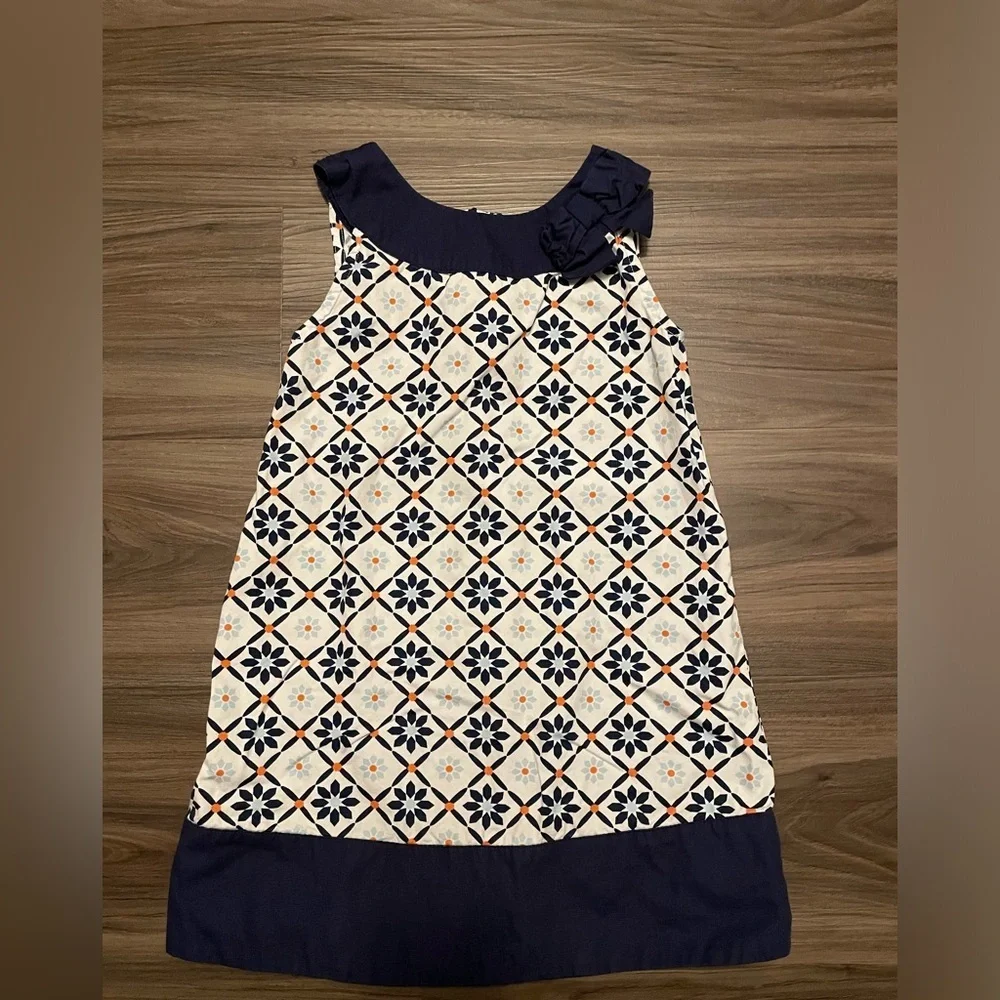 Gymboree Navy and Cream Floral Geometric Pattern Sleeveless Dress size 6